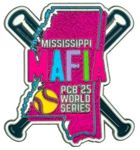 Custom Ball Pins like Mississippi Softball World Series Enamel Pin with Glitter