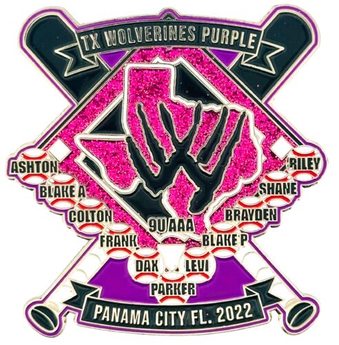 Custom Ball Pins like Texas Mascot Glitter Baseball Enamel Pin