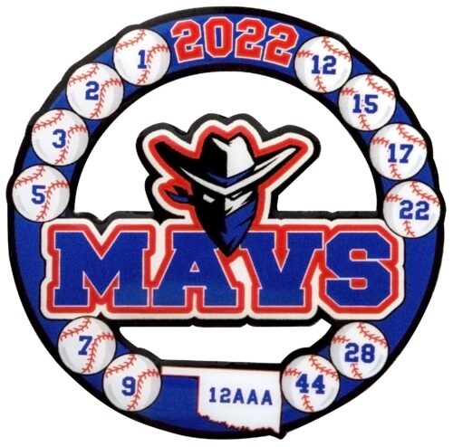 Custom Printed Pins like Oklahoma Mavericks Baseball 12U AAA
